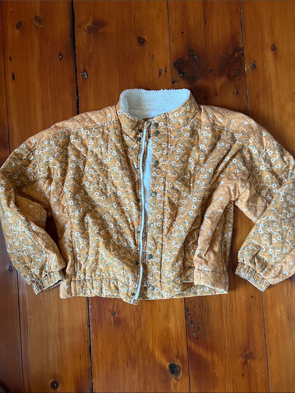 Womens Floral Quilted Jacket with Lining - Yellow Floral